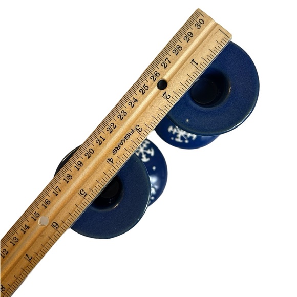 Blue White Snowflake Taper Candle Holder Vintage 90s Hermitage Pottery Christmas - Picture 4 of 5